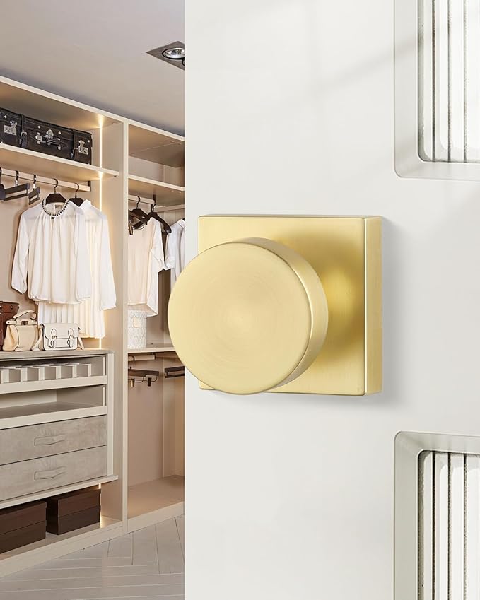 Haidms Gold Door Knobs Passage, Heavy Duty Square Brushed Gold Hall and Closet - Image 2