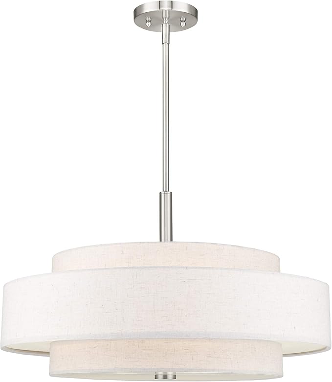 Livex Lighting Fabric Shade 52138-91 Meridian 5 Light Brushed Nickel Pendant by LivexLighting