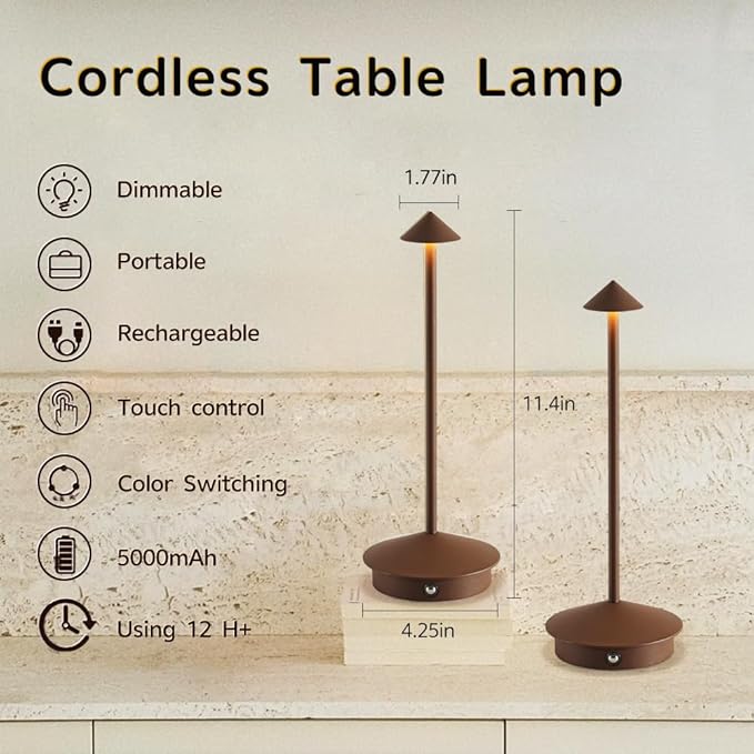 Cordless Table Lamp Set of 2, Rechargeable Portable LED Bedside Touch Lamp - Image 4
