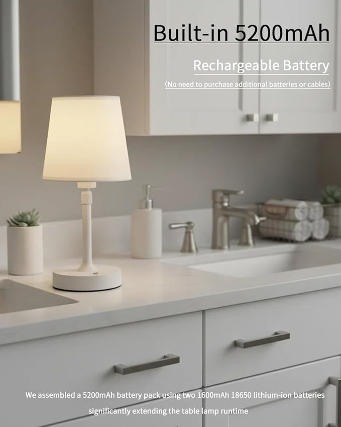 Cordless Table Lamp Rechargeable Touch White Mini Small Lamp Adjustable Height - Image 2