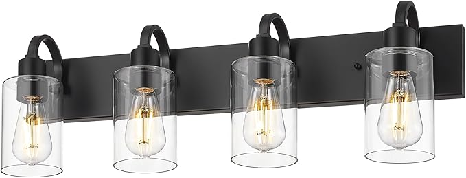 Emliviar Black Bathroom Vanity Light 4 Lights, Bath Lighting Over Mirror by EMLIVIAR