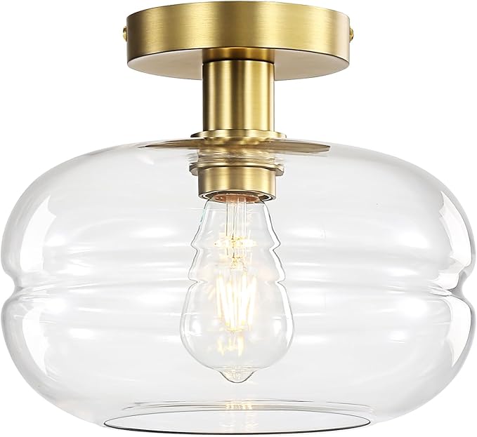 Semi Flush Mount Ceiling Light Fixture, 10-1/2 Inch Clear Glass Shade, Brushed by Unknown