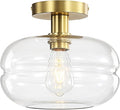Semi Flush Mount Ceiling Light Fixture, 10-1/2 Inch Clear Glass Shade, Brushed by Unknown