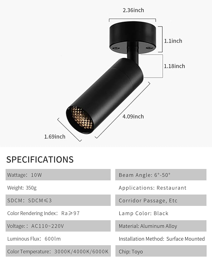 Light Fixtures, Modern LED Ceiling Spotlight, 10W Zoom Track Spotlight - Image 3
