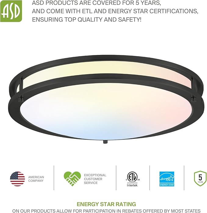 ASD LED 14" Round Flush Mount Lighting, Close to Ceiling Light Fixture | 3CCT - Image 9