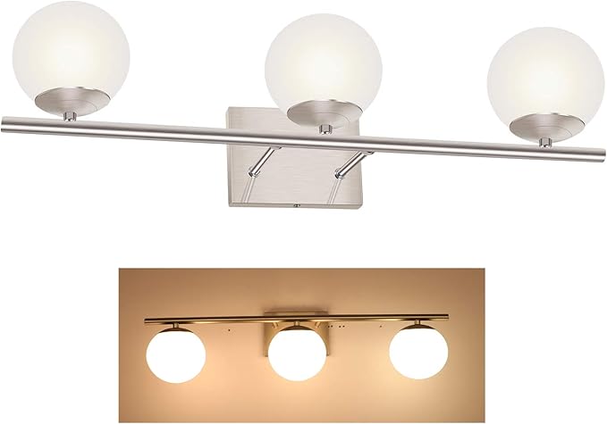 New Bathroom Vanity Light Fixtures 3 Lights Brushed Nickel Glass Shade Modern by Enjoyyourhealthylife