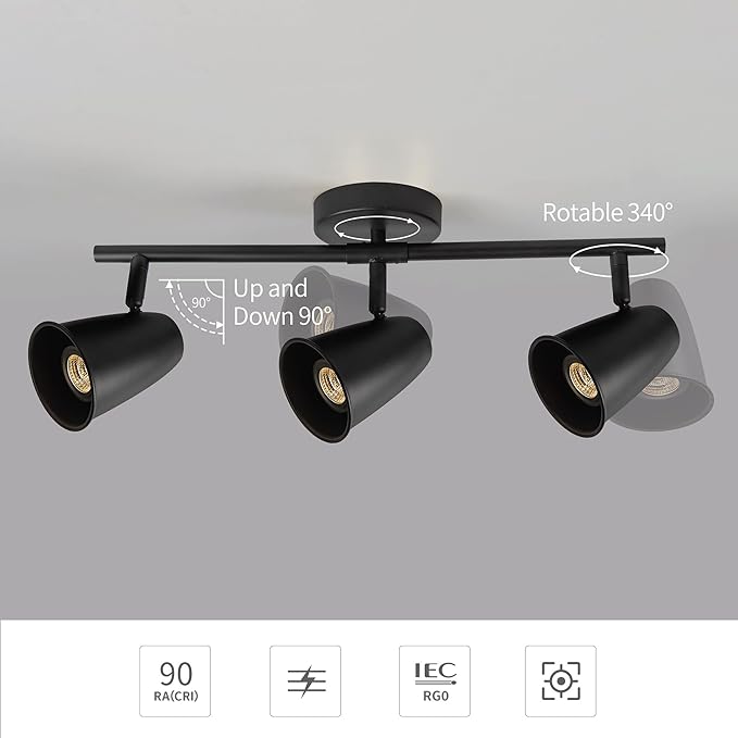 Aisilan LED 3-Light Track Lighting Fixtures Ceiling, Matte Black GU10 Track - Image 3
