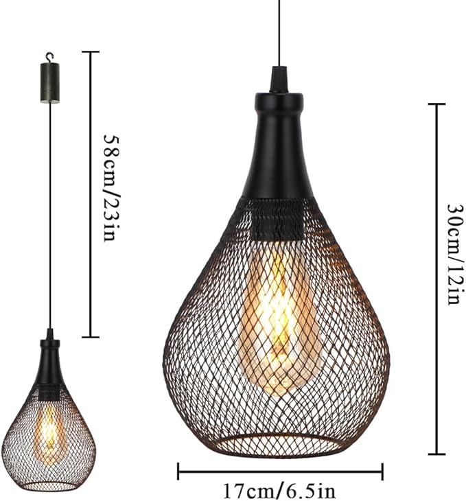 JHY DESIGN Hanging Lamp Set of 2 Battery Operated Cordless Lamps Metal Cage - Image 2