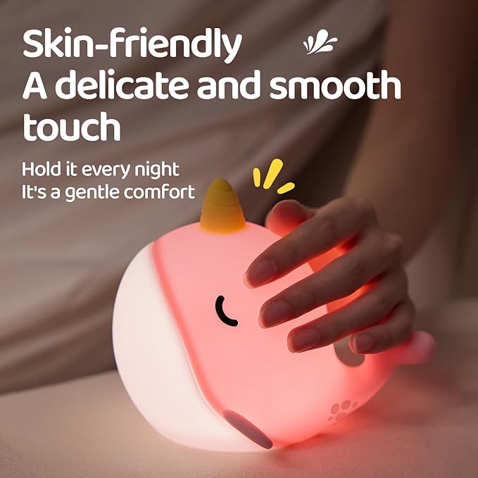 Cute Whale Night Lights, Soft Narwhal Silicone LED Night Lamp, Rechargeable - Image 3