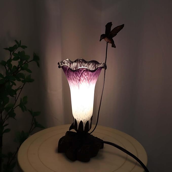 Bieye LL102 Hummingbird Flying Over Lily Flower Blown Glass Table Lamp - Image 2