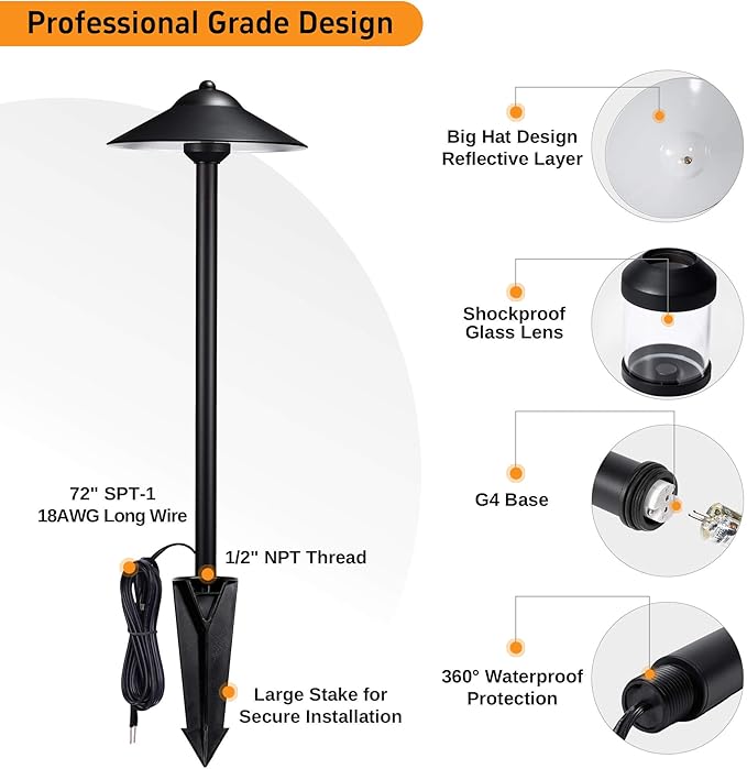Gardenreet Brass Low Voltage Landscape Lighting - 12V LED Path Light IP65 - Image 9