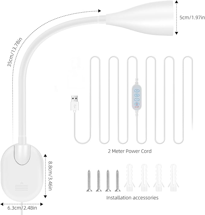 2 Pack LED Wall Mounted Bedside Reading Light, 3 Color Modes, 10 Brightness - Image 8