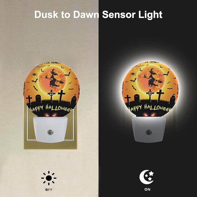 EKOBLA Halloween Night Lights Plug into Wall Scary Graveyard Flying Witch Bat - Image 3