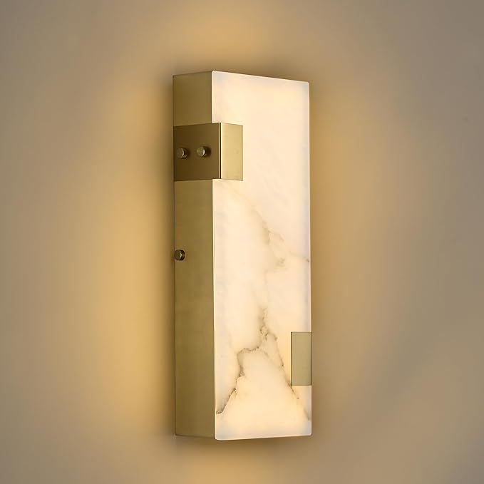 Modern Brass and Alabaster Wall Sconce 14.17in by Fuloyst