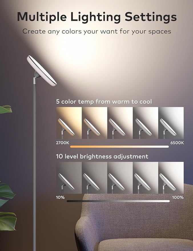 Bright Floor Lamp, 42W 3700LM LED Torchiere Floor Lamps - Image 3