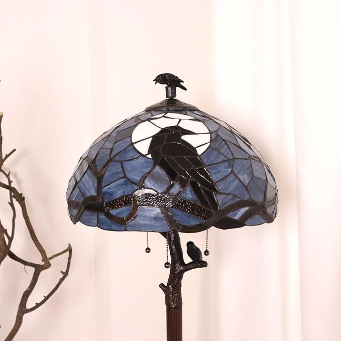Bieye L12023 Tiffany Style Stained Glass Raven Floor Lamp Gothic Crow and Full - Image 5