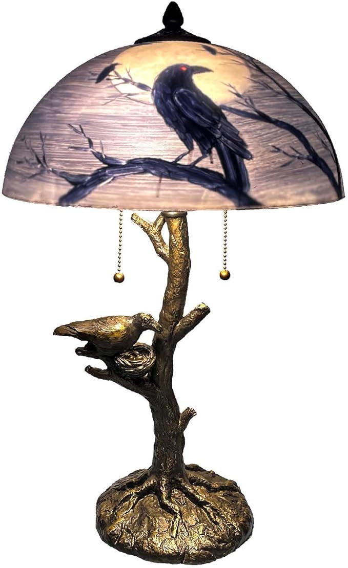 Bieye L10945 Ravens Sitting on Bare Tree Branch Against Full Moon Hand-Painted by Bieye