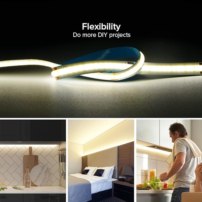 16.4FT DC12V COB LED Strip 4000K Natrual White 320LEDs Flexible High Density - Image 5