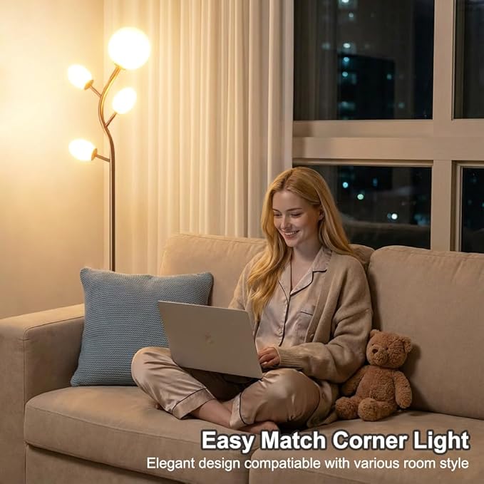 Fiqevs 4 Globe Floor Lamp with 2700K Warm Light LED Bulbs Included, Mid Century - Image 2