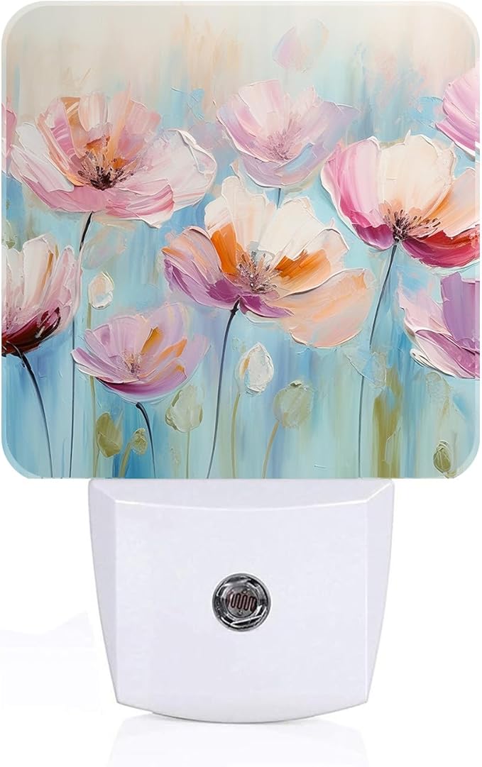 Oil Pink Flowers Night Light, Plug-in Night Lights by Unknown