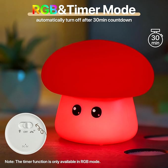 Cute Mushroom Night Light for Kids Rechargeable, Battery Operated Nightlight 3 - Image 5