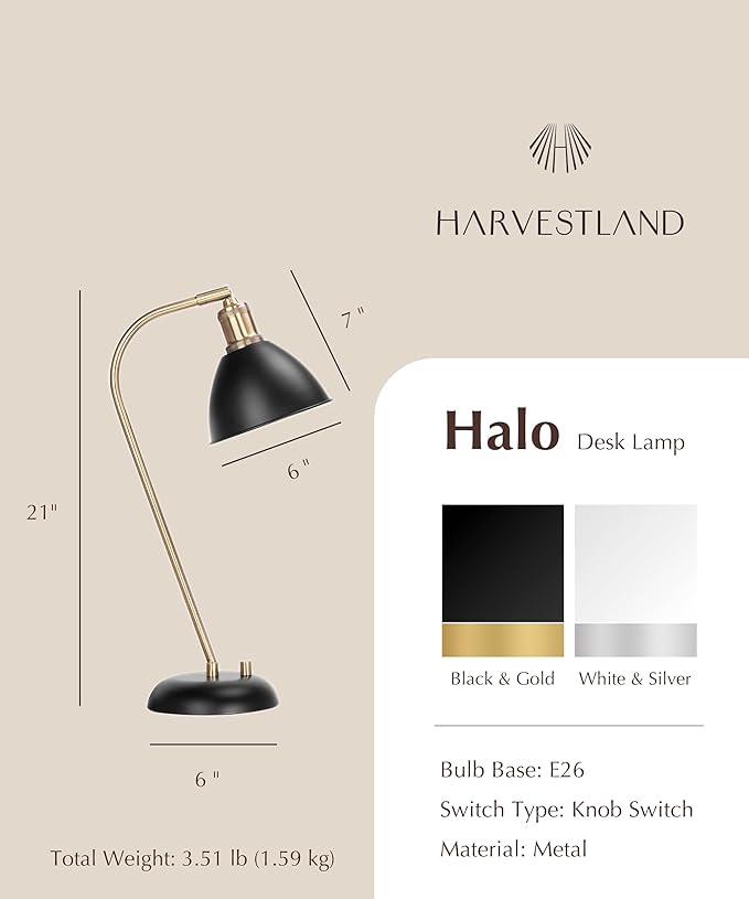 HarvestLand Halo Black and Brass Desk Lamp – Adjustable Desk Lamp - Image 8