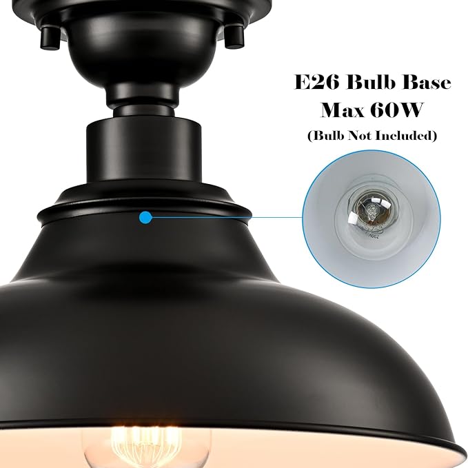 SAMTEEN Farmhouse Black Semi Flush Mount Ceiling Light 2 Pack Modern Barn - Image 4