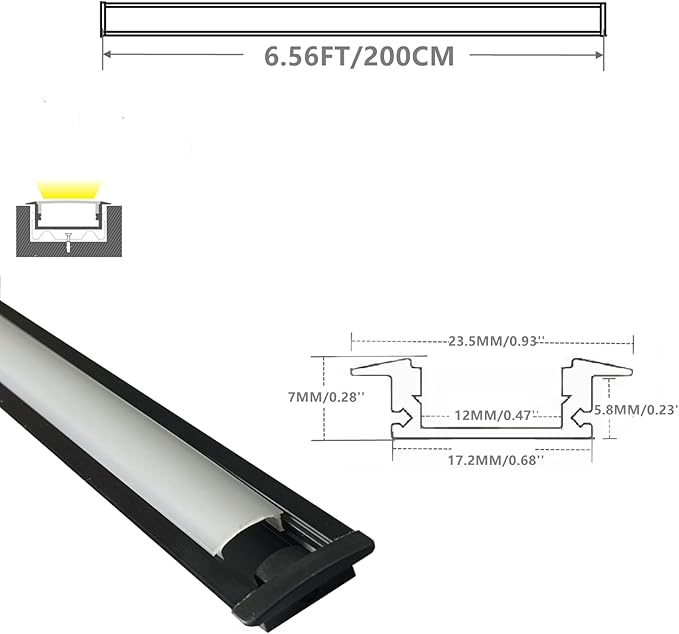 Recessed LED Strip Black Channel Diffuser 10-Pack 6.56FT, 23.5X7MM Tape Track - Image 2