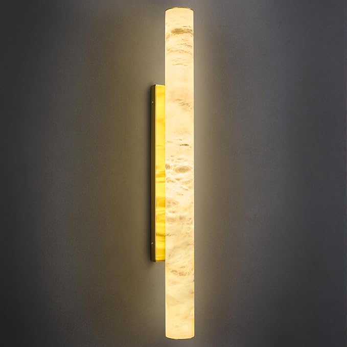 LMQNINE Natural Alabaster Wall Sconces Spanish Marble Wall Light Cylinder by LMQNINE