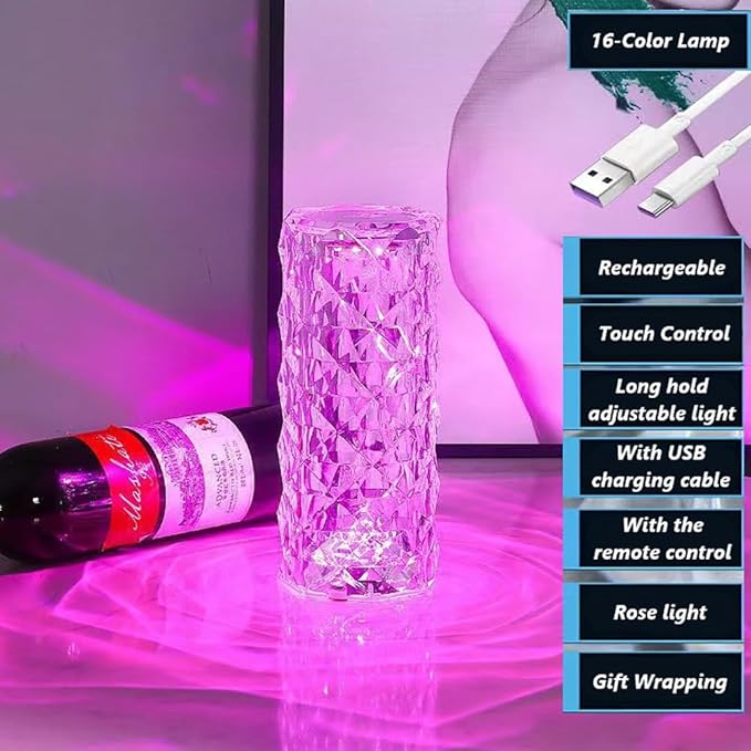 Portable Crystal Table Lamp, 16 Color Touch Control Rechargeable Lamp, Crystal - Image 4
