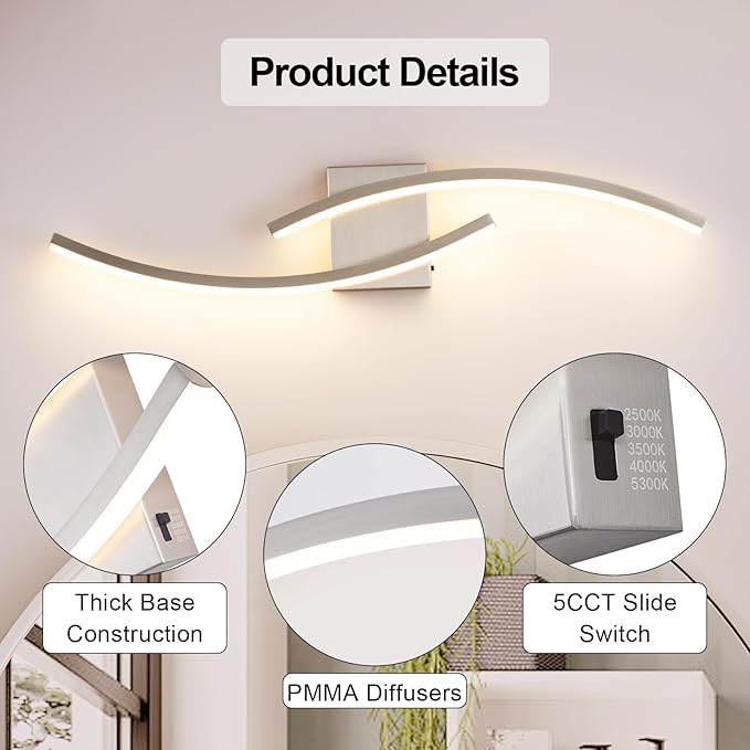 31.5 inch Modern Bathroom Vanity Light Brushed Nickel Lights Fixtures Dimmable - Image 6