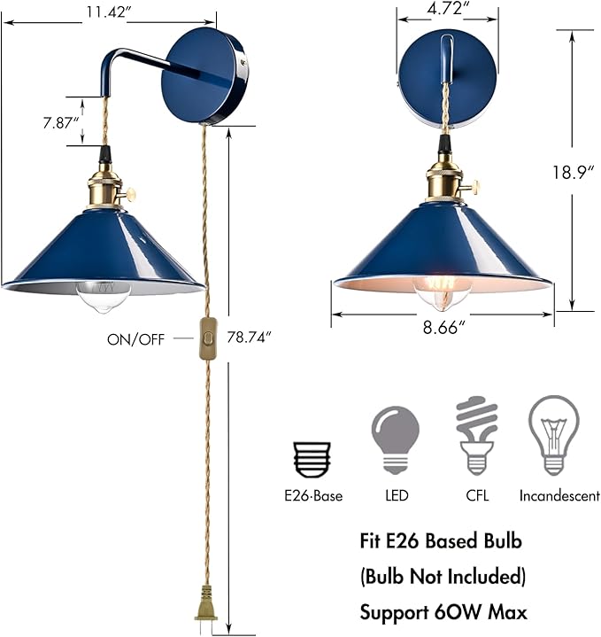 Plug-in Macaron Wall Sconce, Hanging Height-Adjustable Wall Lamp Set of Two - Image 4