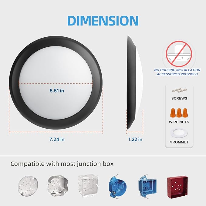 ECOELER 6 Inch LED Disk Lights, Dimmable Surface Mount/Recessed Ceiling - Image 6