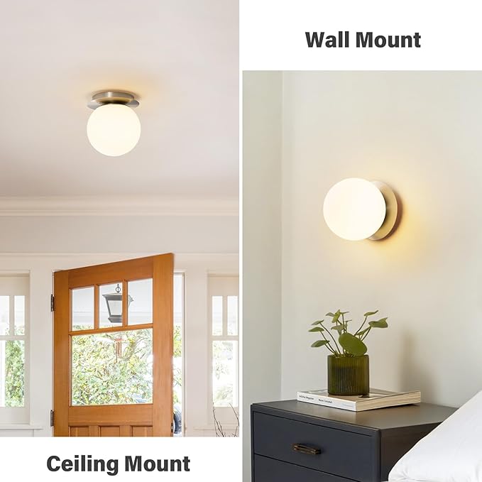 Modern Glass Globe Wall Sconce: Brushed Nickel Single Light - Image 2