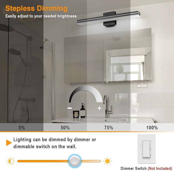 SineRise LED Modern Bathroom Vanity Light Bar, Matte Black Dimmable Modern - Image 4