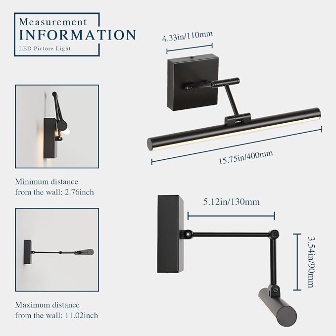 Joossnwell Modern Picture Light Black LED Picture Frame Lights - Image 5