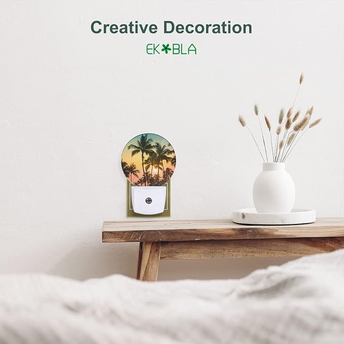 EKOBLA Palm Tree Night Lights Plug into Wall Beach Sunset Plug-in Nightlights - Image 3