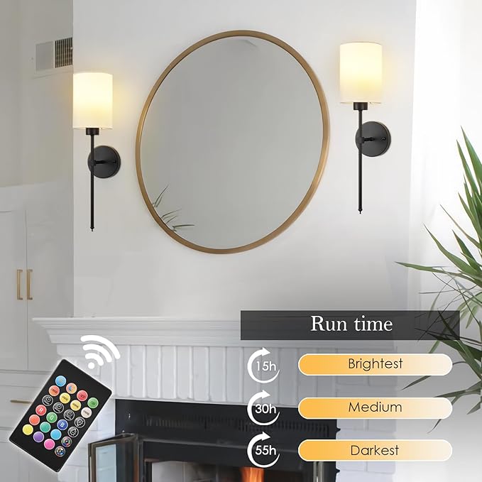Battery Operated Wall Sconces Set of Two, Wireless Rechargeable Wall Light - Image 3