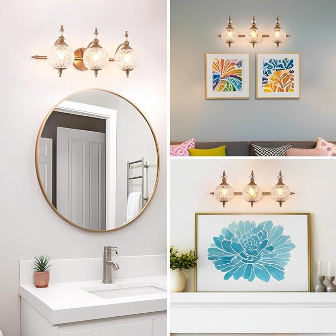 Brushed Gold Bathroom Vanity Light Fixture Vintage Style - Image 3