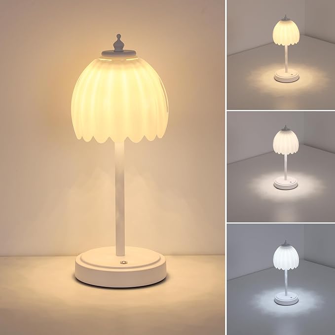 Tulip Table Lamp with 5200mAh Battery & Touch Control, Cordless Small Table by Shenmoyl