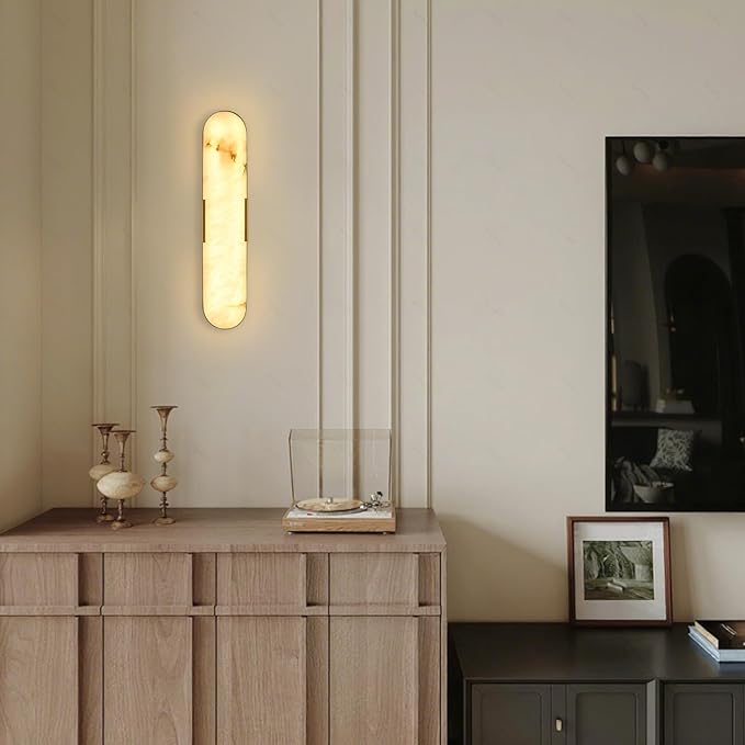 20“Natural Marble Wall Sconces Gold Alabaster Wall Sconce Vintage Bathroom - Image 2