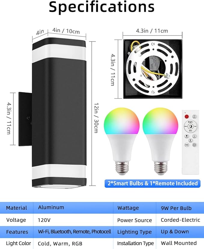 Smart Outdoor RGB Wall Lights, Wi-Fi & App Control Color Changing Up and Down - Image 7