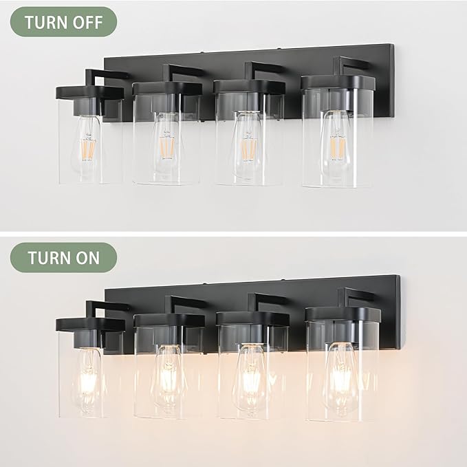 4-Light Bathroom Lighting Fixtures over Mirror, Matte Black Vanity Lights - Image 6