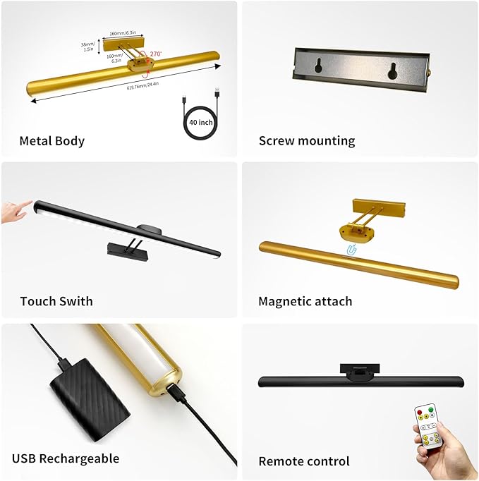 24.4" Wireless Picture Lights, Rechargeable Battery Art Display Light - Image 4