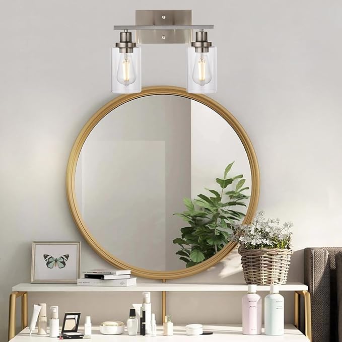 MELUCEE Metal Wall Lights with Clear Glass Shade 2 Heads Bathroom Light - Image 3