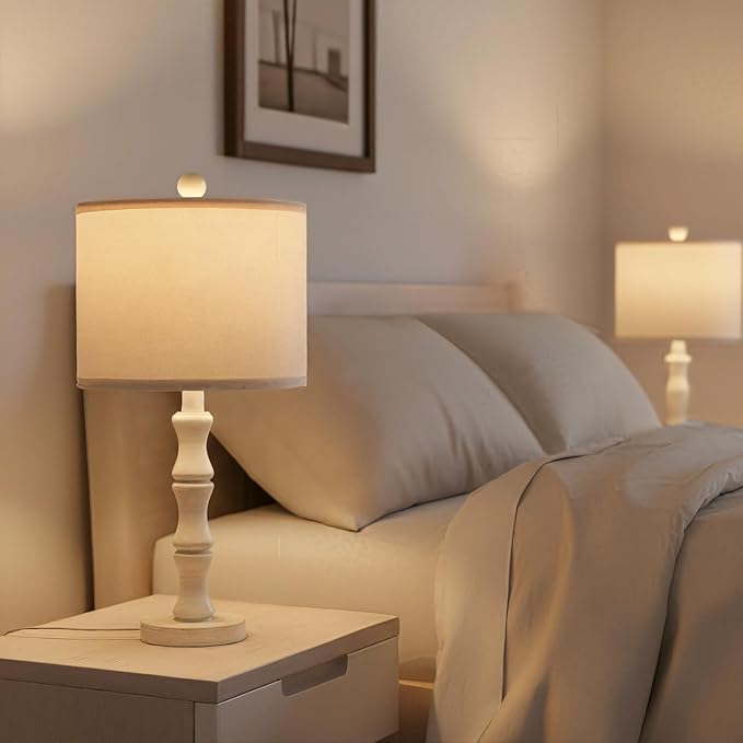 BOBOMOMO 20.5" Farmhouse Bedside Lamps Set of 2, Vintage Nightstand Lamps - Image 2