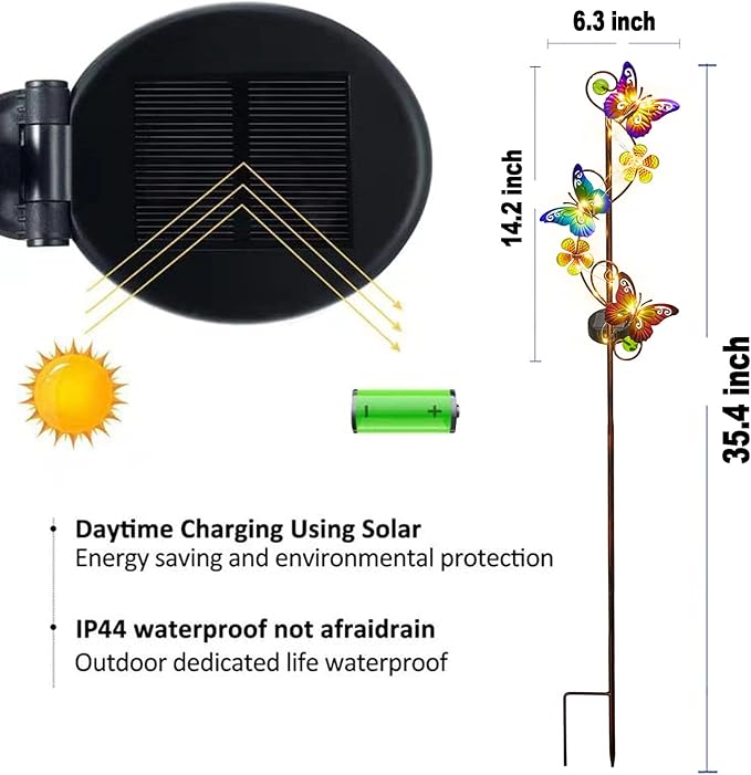 Solar Garden Lights Butterfly Garden Decor Outdoor Waterproof Metal Butterfly - Image 4