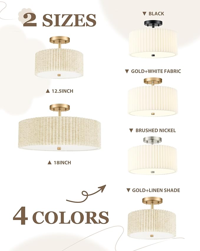 Semi Flush Mount Ceiling Lights, 4-Light 18" Gold Light Fixtures Ceiling Mount - Image 7