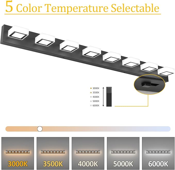 Ralbay 52inch Black Vanity Lights 8 Lights Dimmable 5 Color Temperature Acrylic - Image 2