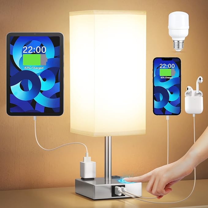 【Upgraded】Bedside Table Lamp Touch Control, by Aooshine